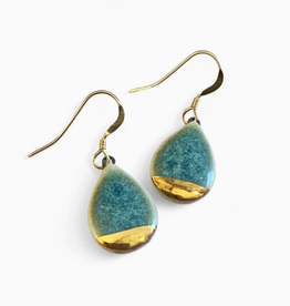 Small Teardrop Drop Earrings - Green/Gold