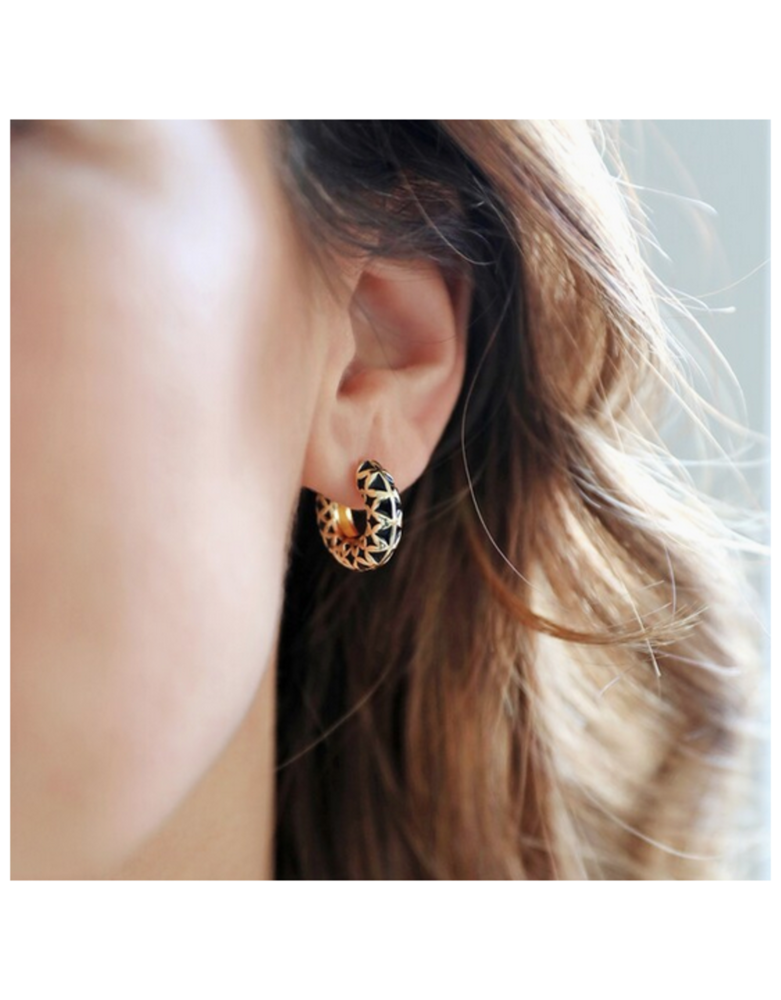 Black Geometric Enamel Hoop Earrings