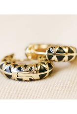 Black Geometric Enamel Hoop Earrings