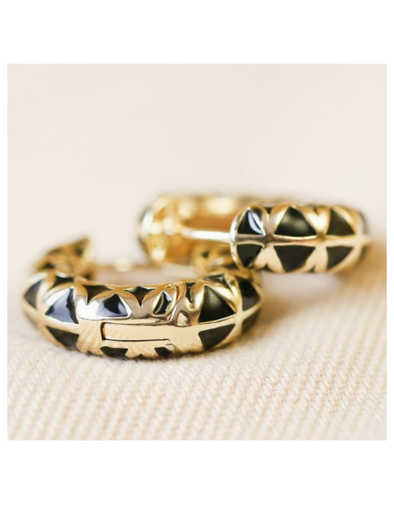 Black Geometric Enamel Hoop Earrings