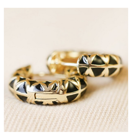 Black Geometric Enamel Hoop Earrings