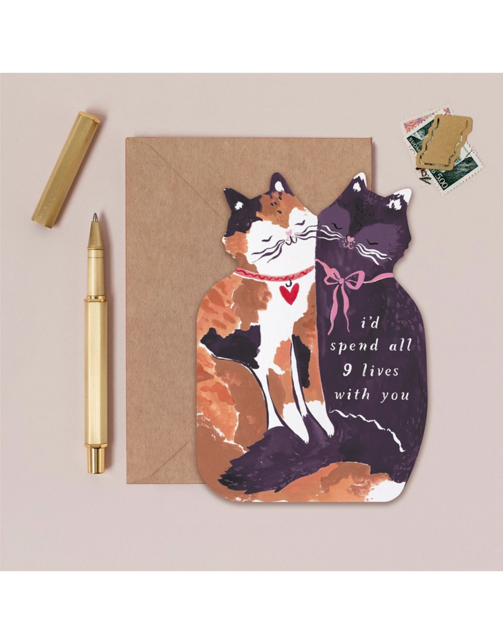 9 Lives With You Die Cut Cats Greeting Card