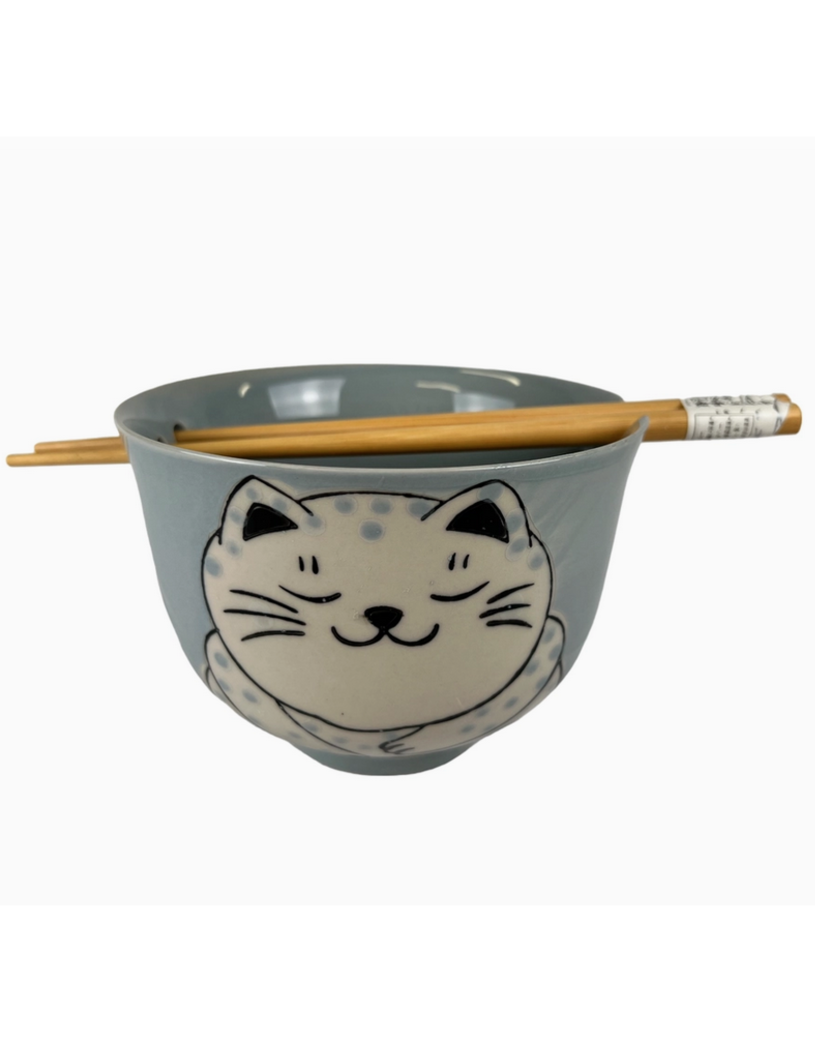 Grey Chubby Cat Donburi Bowl & Chopsticks Set