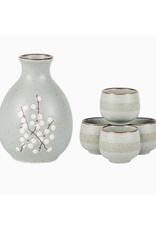Blue Plum Blossom Sake Set for 4