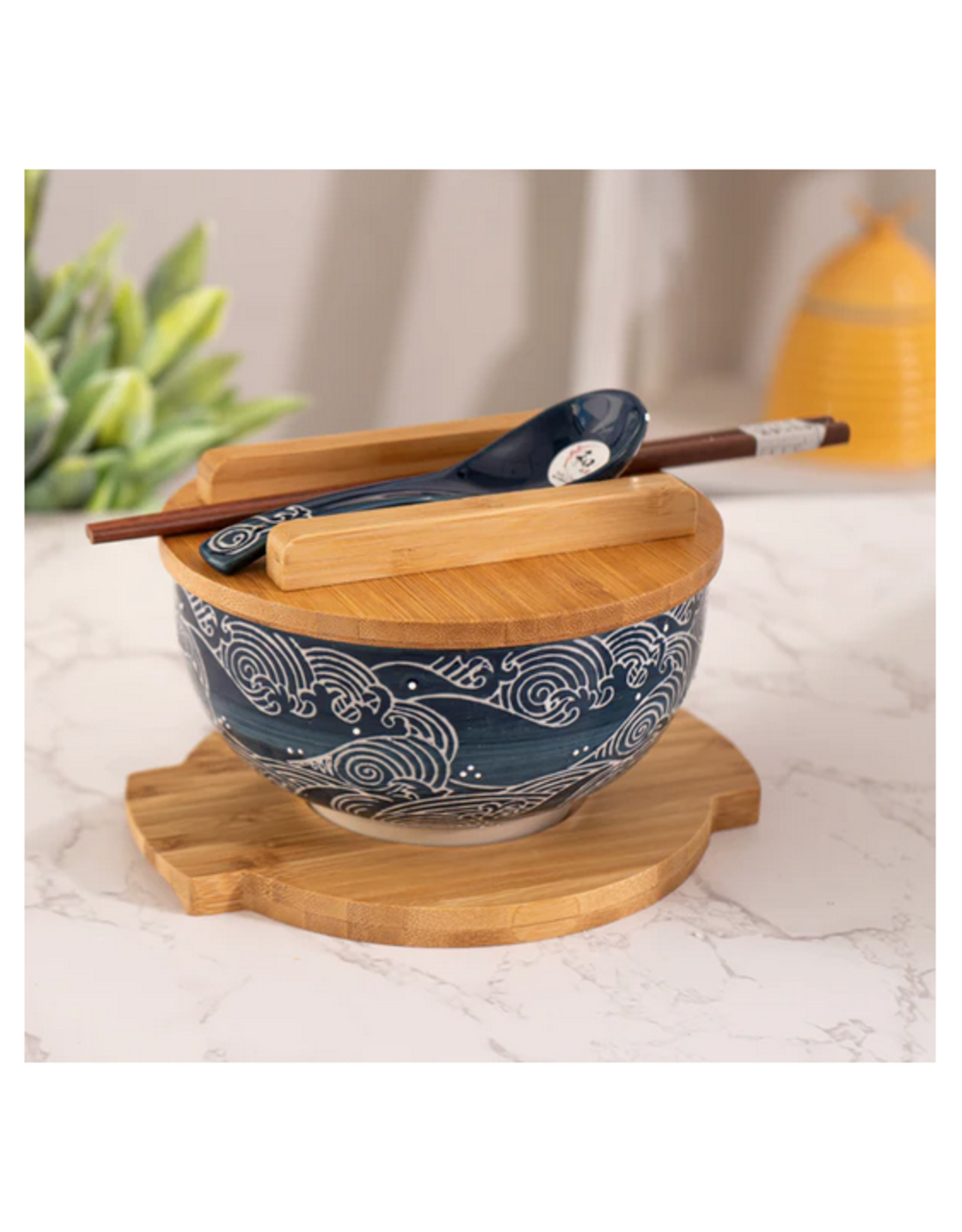 Wave Nami Bowl w/ Chopsticks, Spoon, Lid and Trivet Set