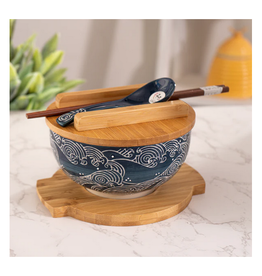 Wave Nami Bowl w/ Chopsticks, Spoon, Lid and Trivet Set