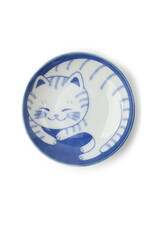 Sleepy Cat Plate - White/Blue Stripe
