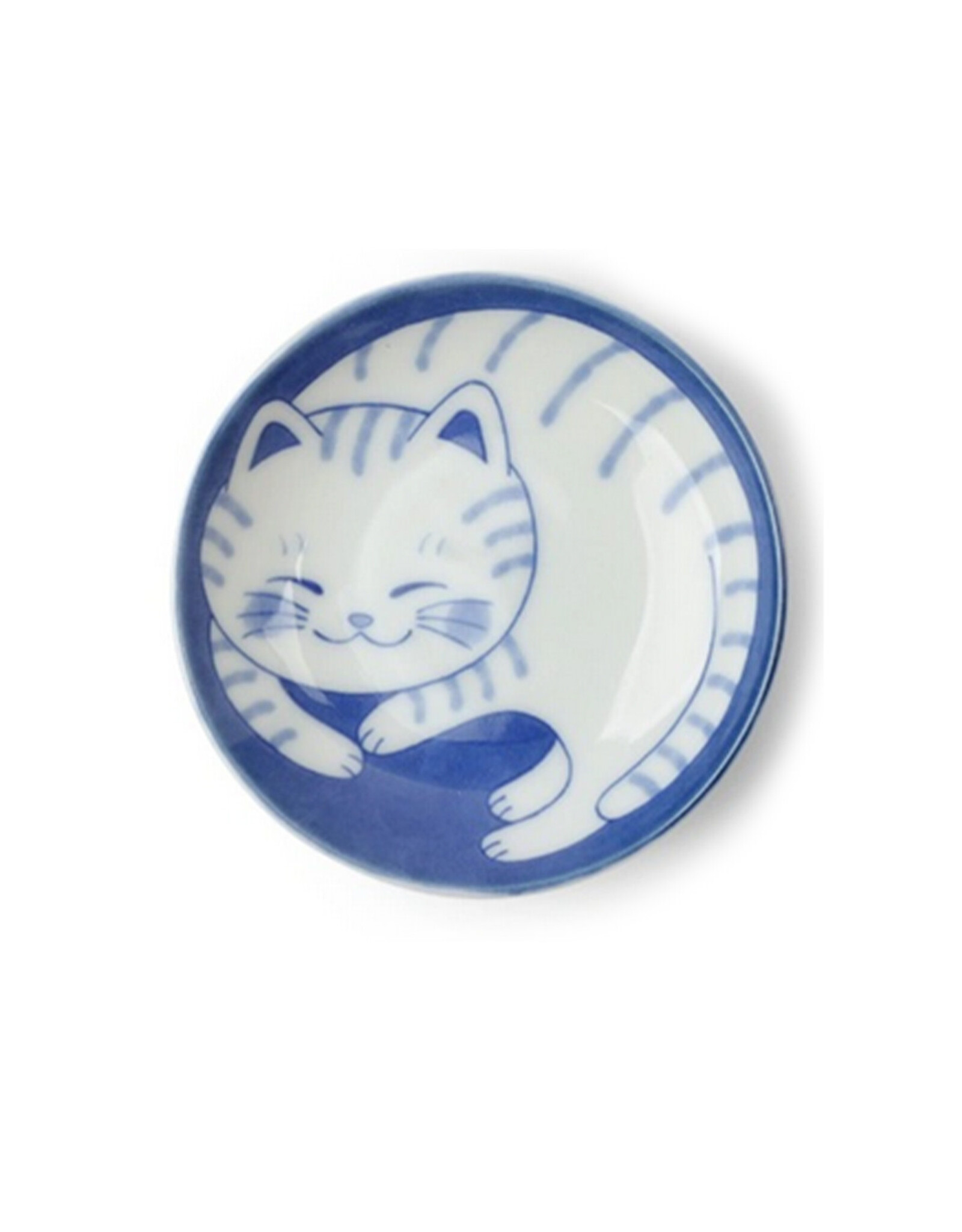 Sleepy Cat Plate - White/Blue Stripe