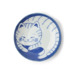 Sleepy Cat Plate - White/Blue Stripe