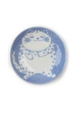 Sleepy Cat Plate - White/Blue Dots