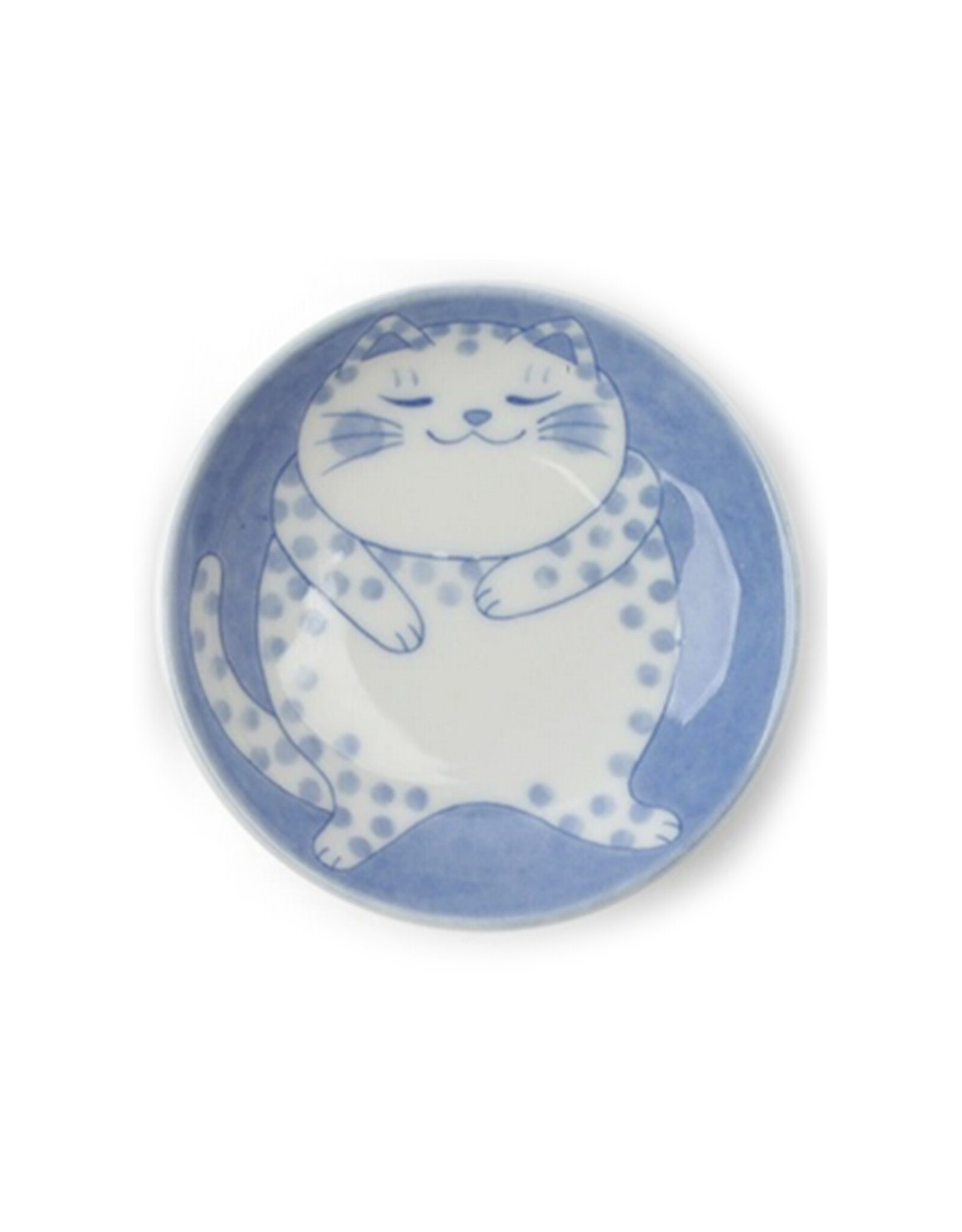Sleepy Cat Plate - White/Blue Dots