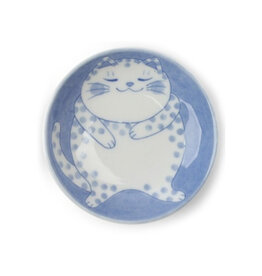 Sleepy Cat Plate - White/Blue Dots