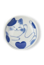 Sleepy Cat Plate - White/Blue Spots