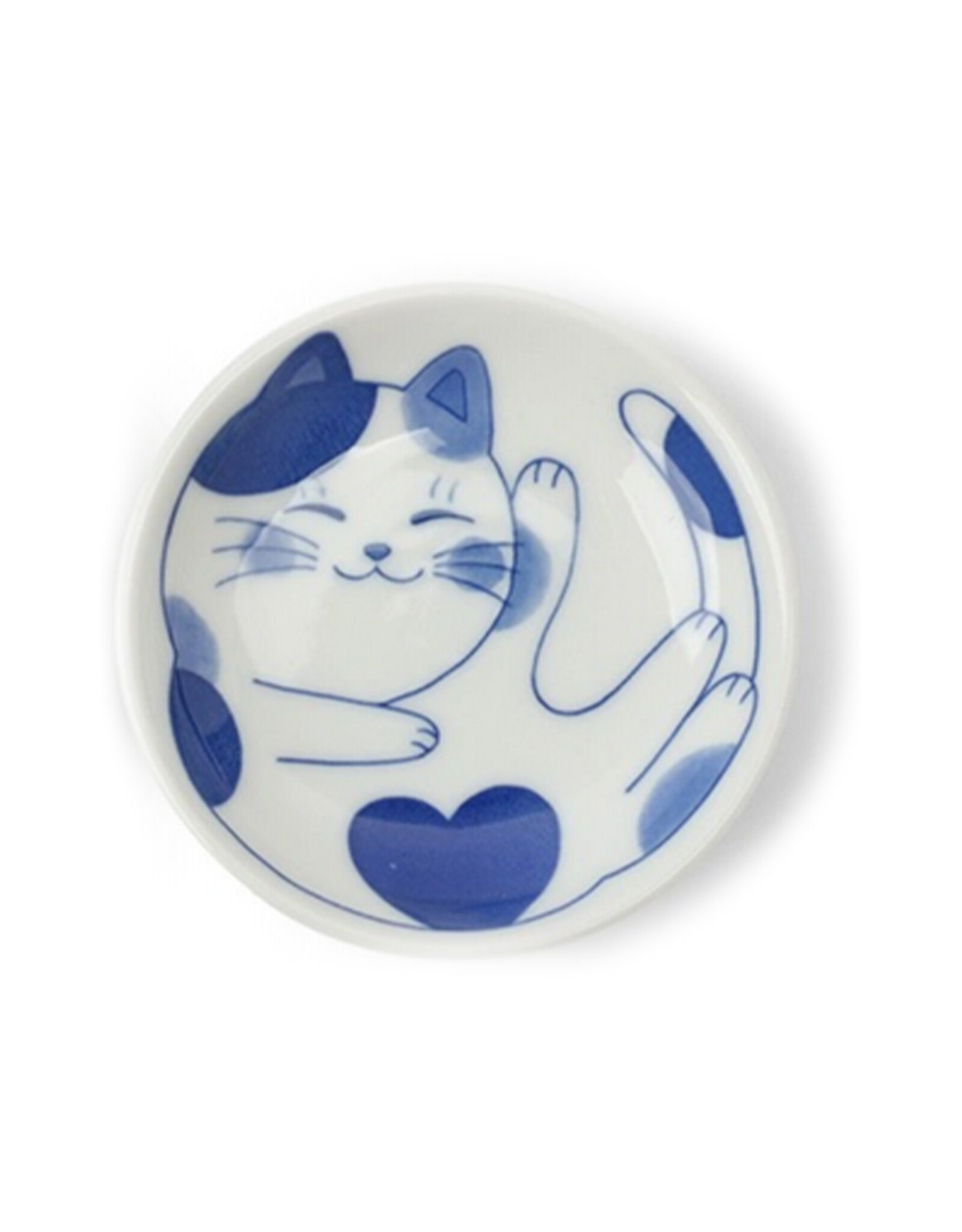 Sleepy Cat Plate - White/Blue Spots