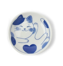 Sleepy Cat Plate - White/Blue Spots