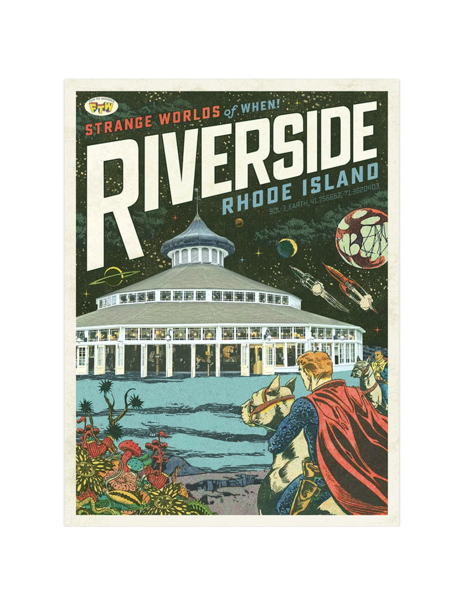 Strange Worlds of When! Postcard - Crescent Park Carousel