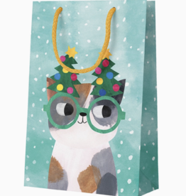 Christmas Cat Wearing Glasses Gift Bag