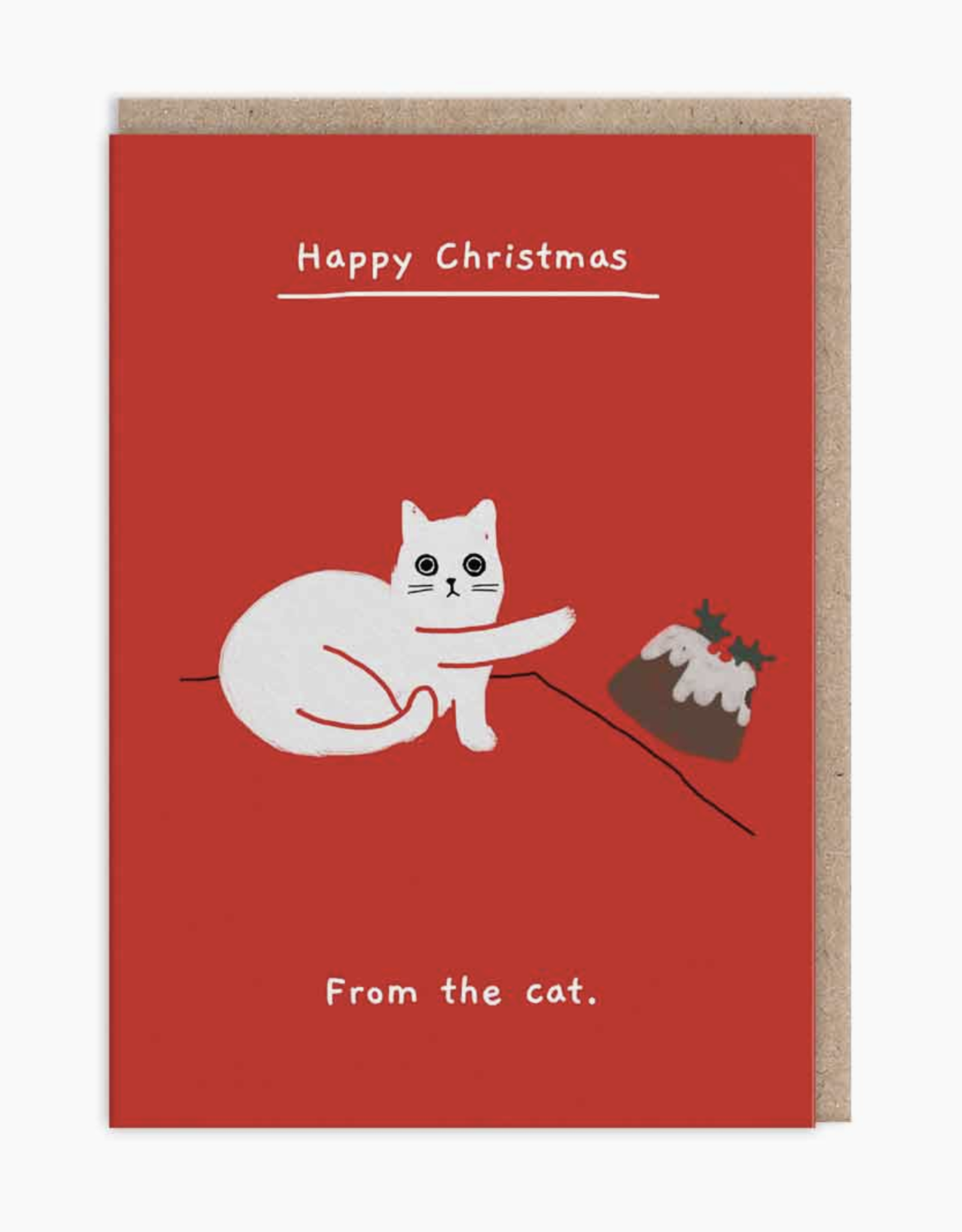 Cat Happy Christmas Pudding Greeting Card