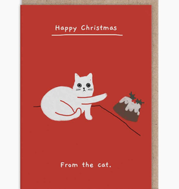 Cat Happy Christmas Pudding Greeting Card