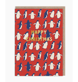 Happy Christmas Dancing Penguins Greeting Card