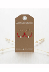 Pearl Bead Hoop Earrings - Rainbow Coral Pearl Bead Hoop Earrings - Rainbow Coral