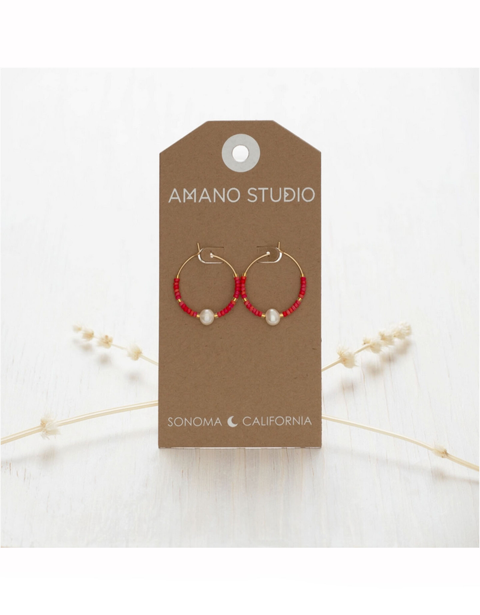 Pearl Bead Hoop Earrings - Rainbow Coral