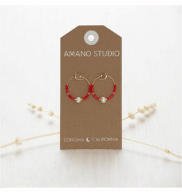 Pearl Bead Hoop Earrings - Rainbow Coral