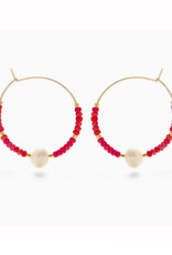 Pearl Bead Hoop Earrings - Rainbow Coral Pearl Bead Hoop Earrings - Rainbow Coral