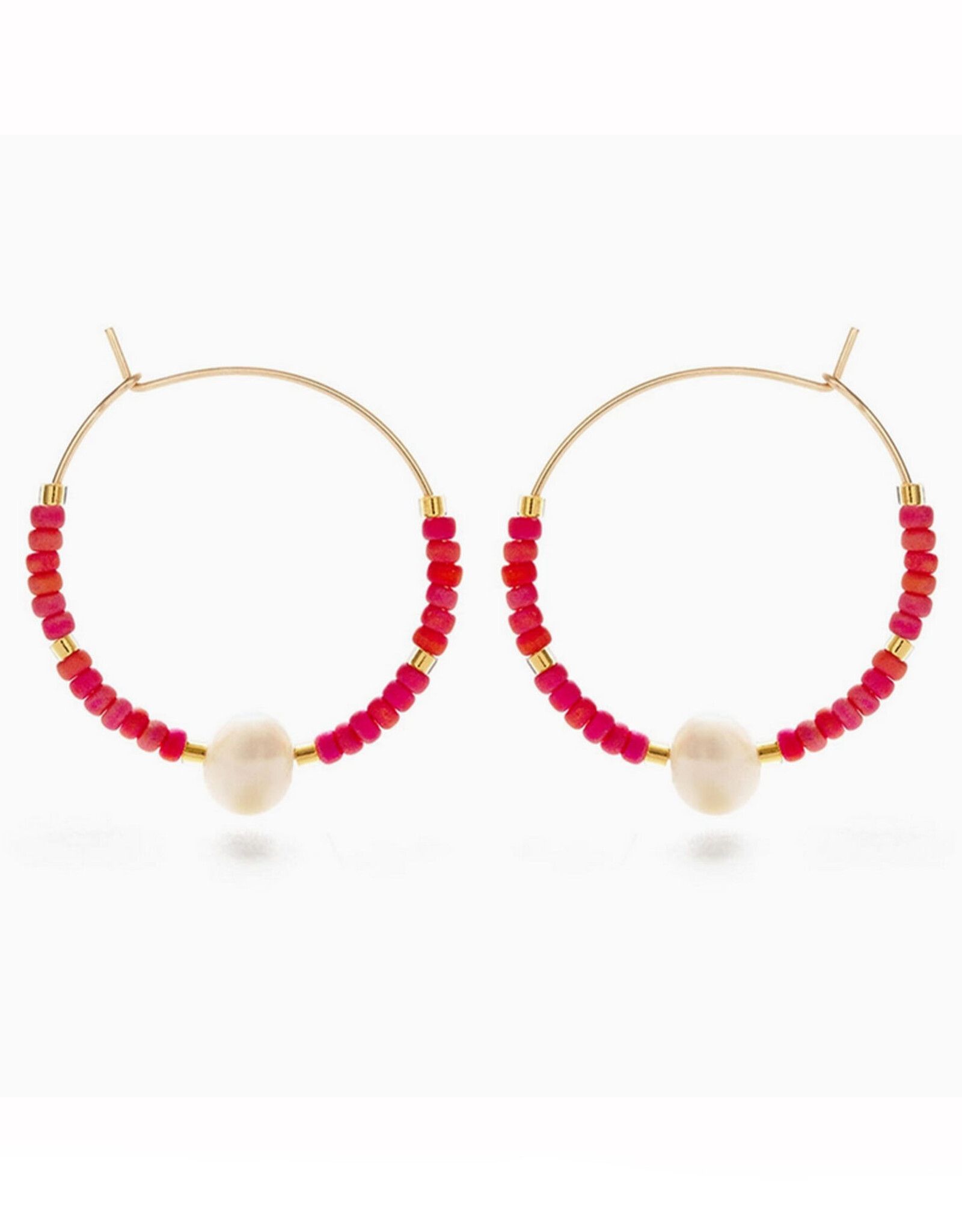 Pearl Bead Hoop Earrings - Rainbow Coral