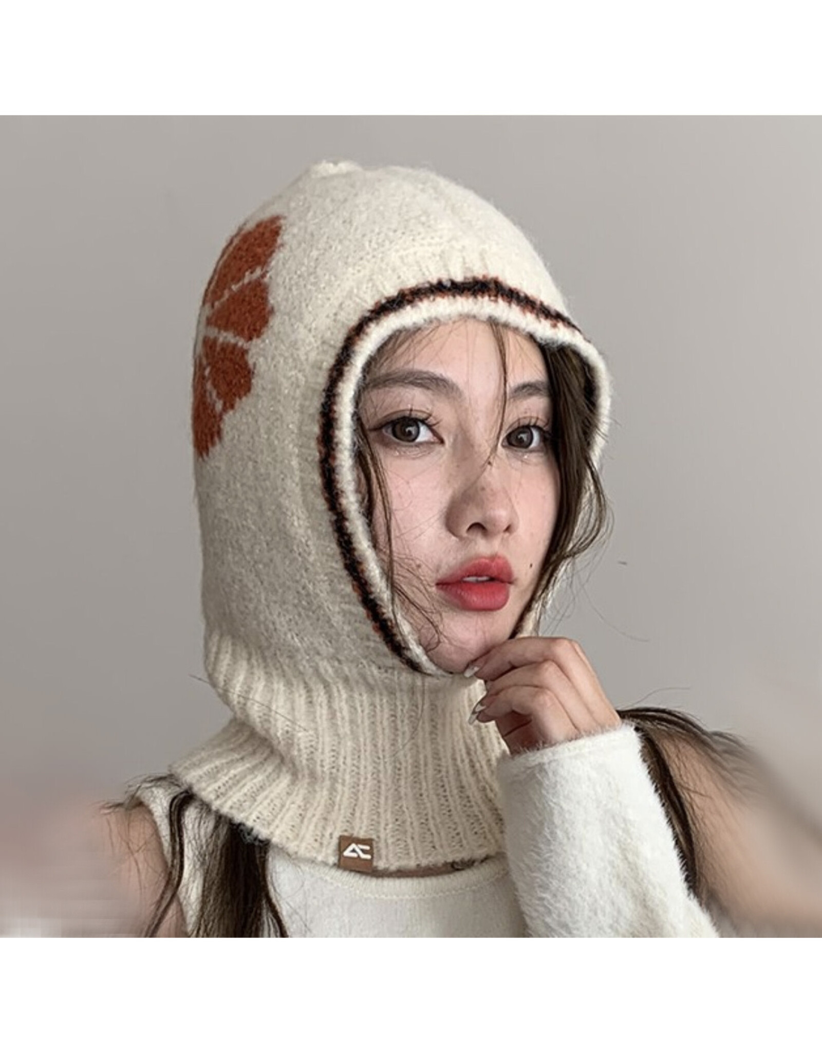 Snowflake Balaclava - Ivory/Orange