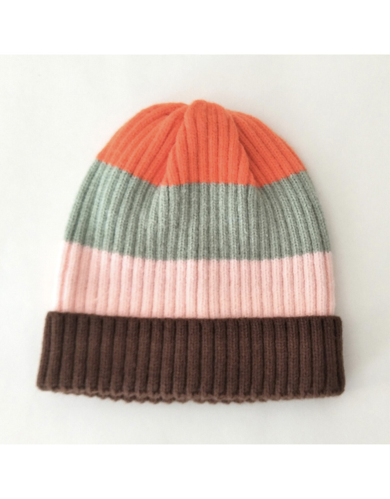 Ribbed Color Block Hat - Orange/Pink/Grey *