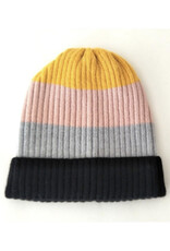 Ribbed Color Block Hat - Yellow/Pink/Grey *