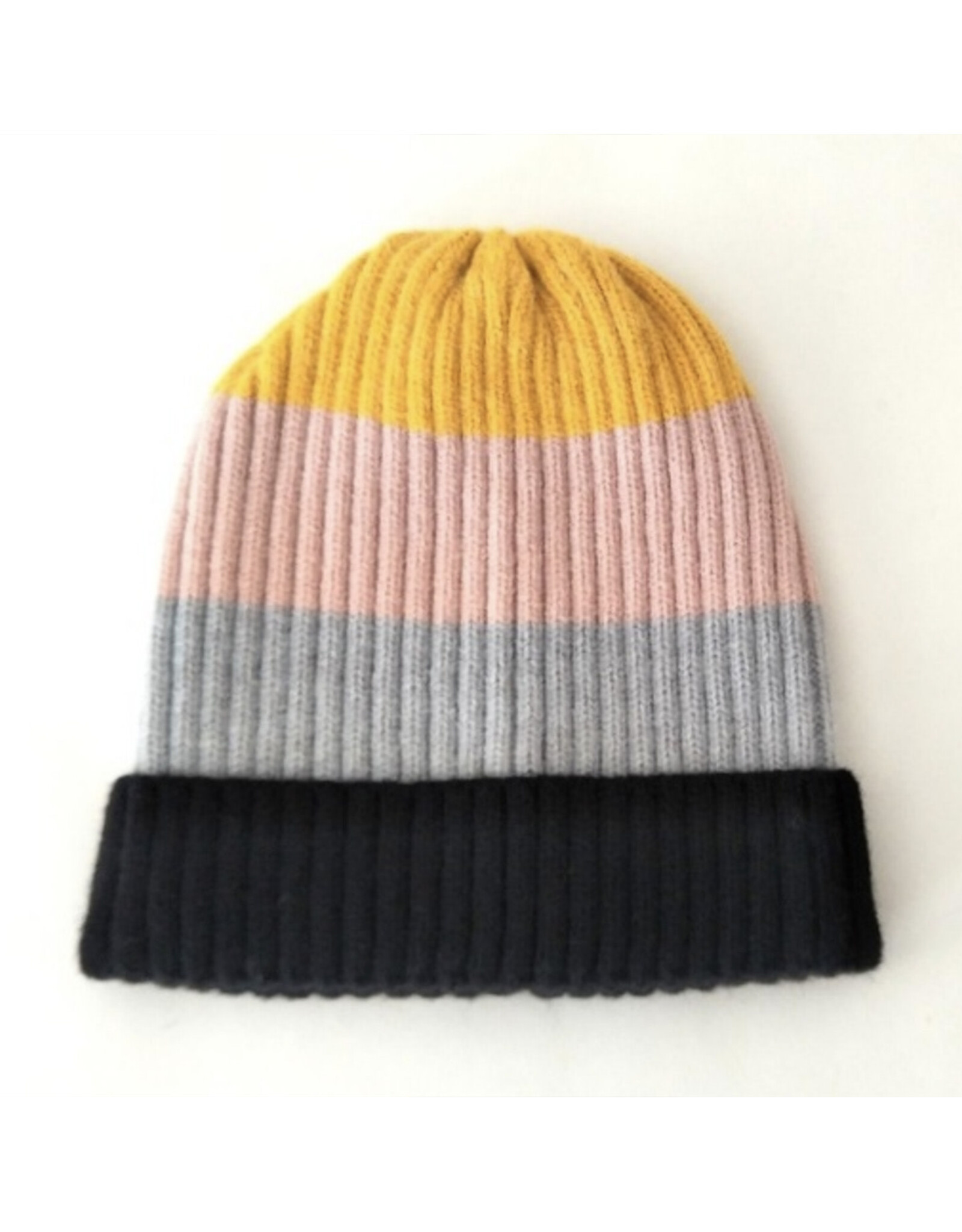 Ribbed Color Block Hat - Yellow/Pink/Grey *