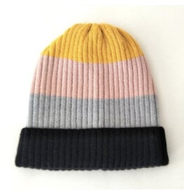 Ribbed Color Block Hat - Yellow/Pink/Grey *