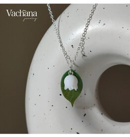 White Lampwork Lily of the Valley Necklace