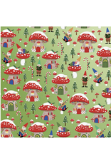 Green Holiday Mushrooms & Gnomes Wrapping Paper - Curbside Only