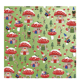 Green Holiday Mushrooms & Gnomes Wrapping Paper - Curbside Only