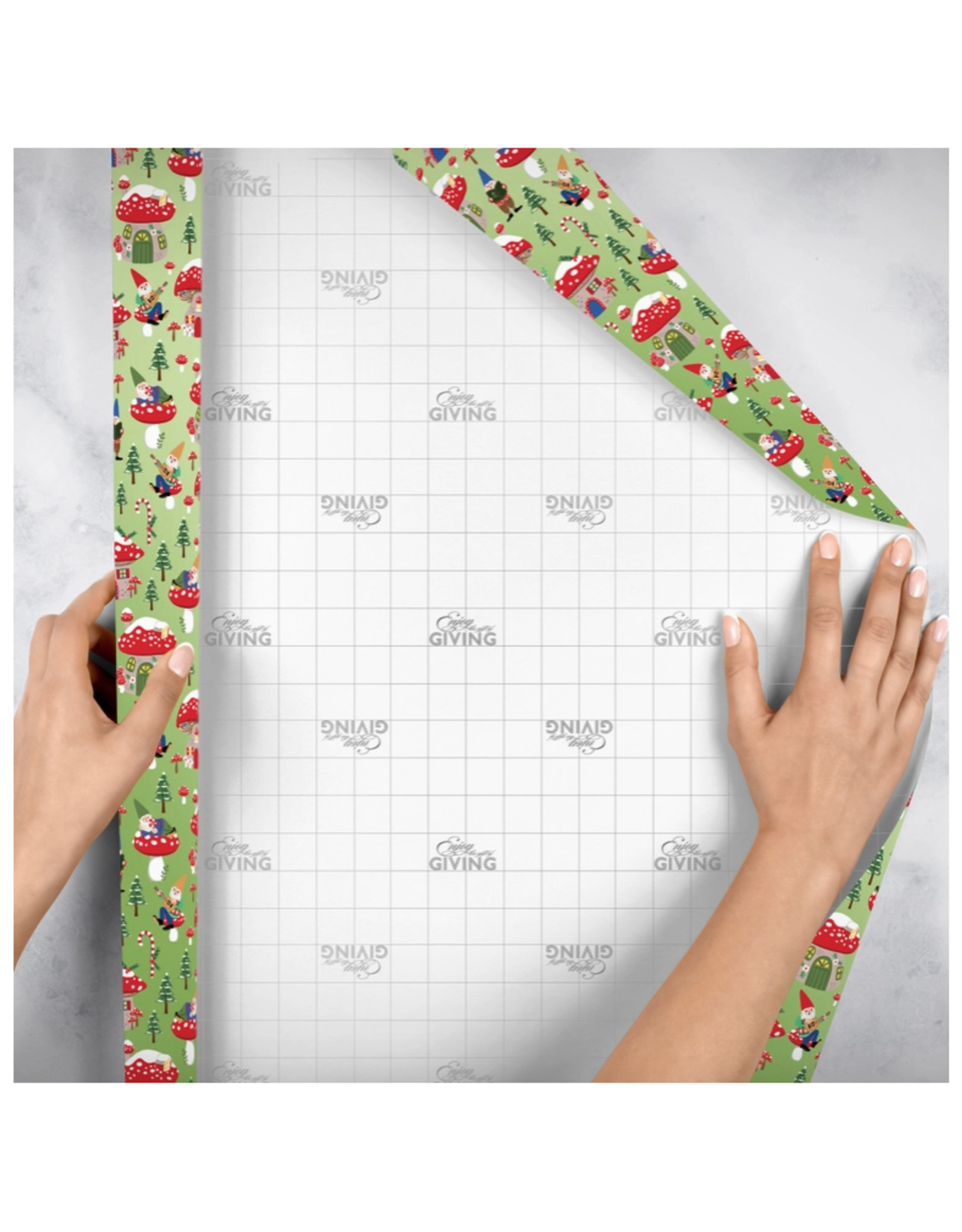 Green Holiday Mushrooms & Gnomes Wrapping Paper - Curbside Only