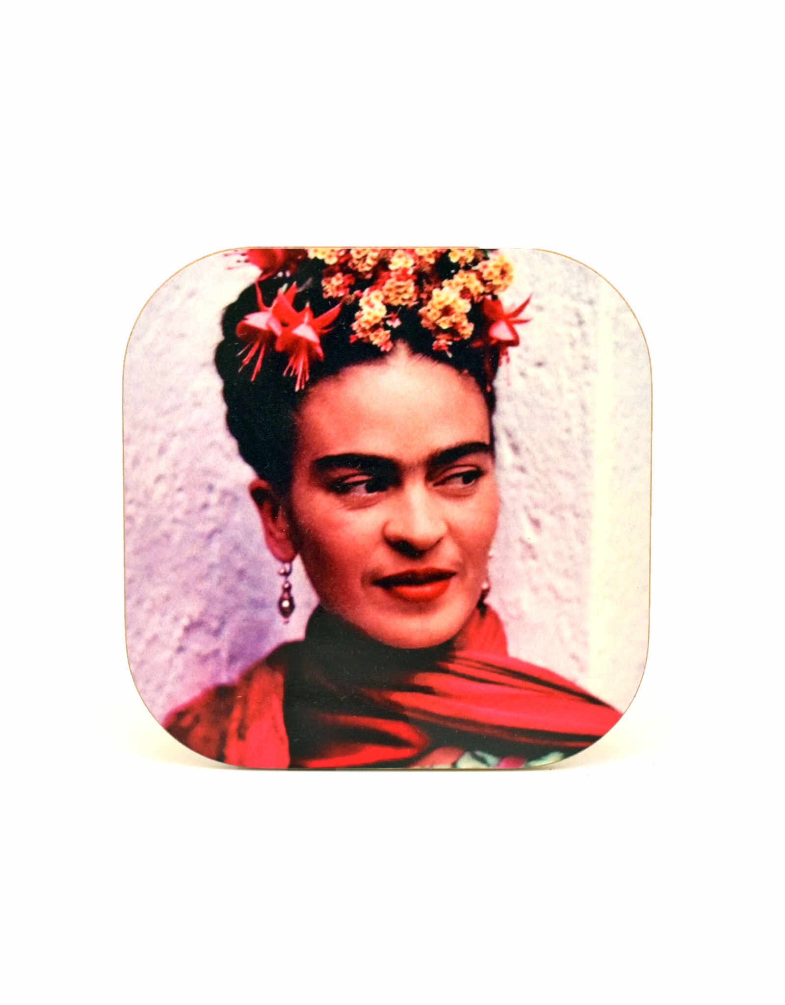 Frida with Pink Scarf and Blue Wrap Coaster