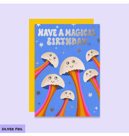 Magical Birthday Mushrooms (Tikkled Pink) Greeting Card