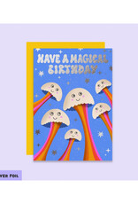 Magical Birthday Mushrooms (Tikkled Pink) Greeting Card
