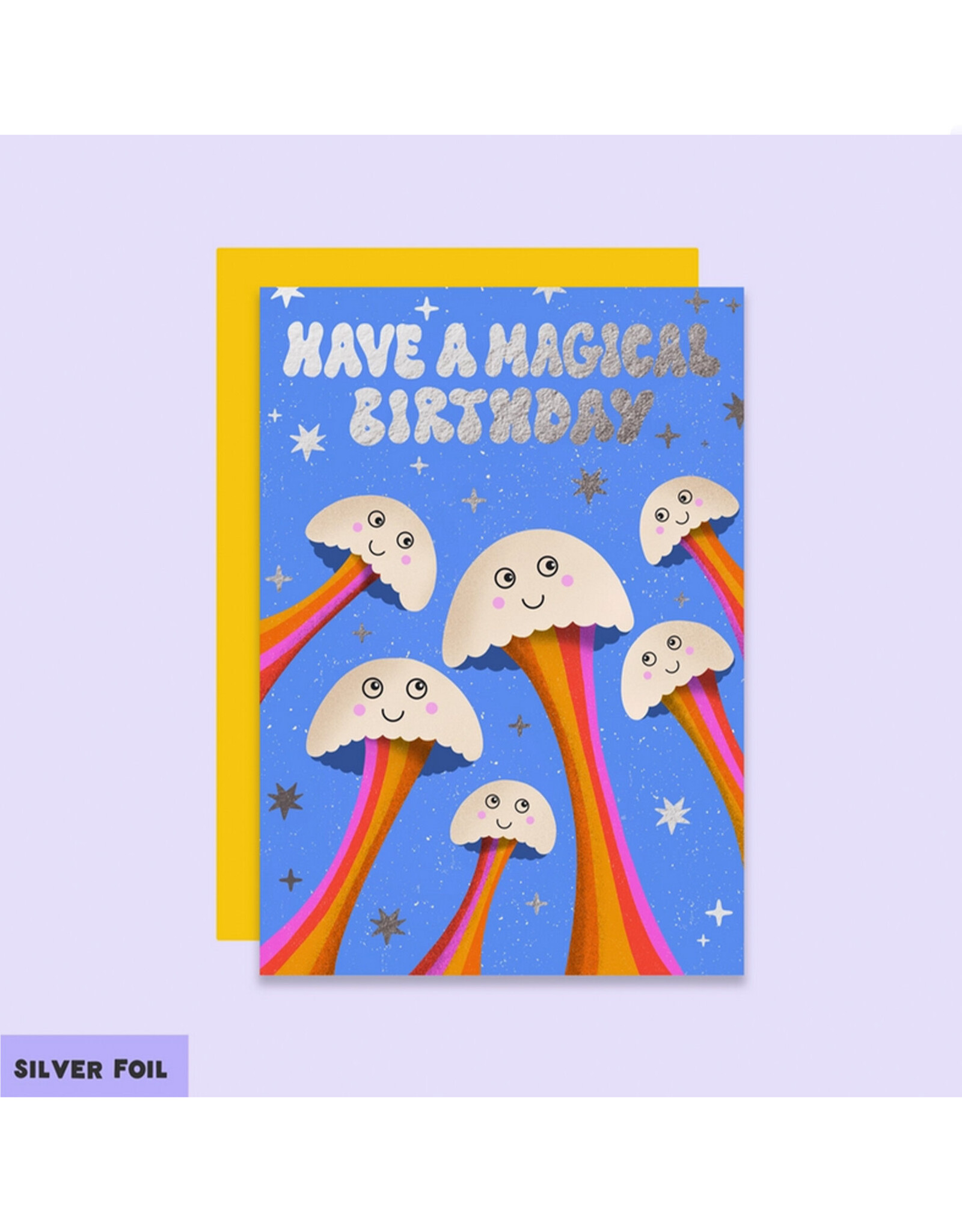 Magical Birthday Mushrooms (Tikkled Pink) Greeting Card