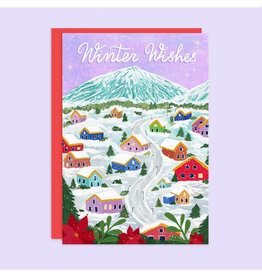 Winter Wishes Snowy Village Holiday Greeting Card