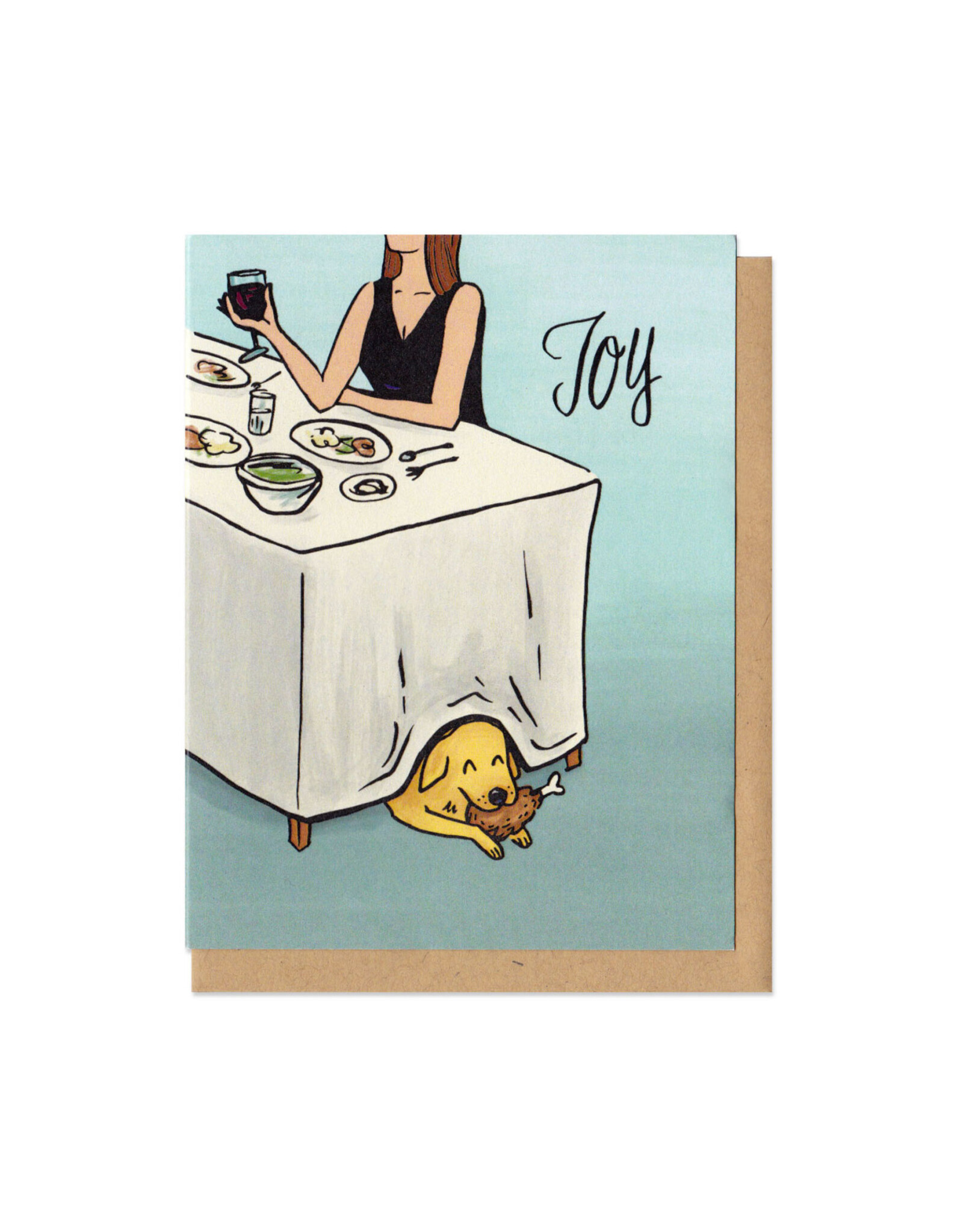Joy Dog at Dinner Greeting Card