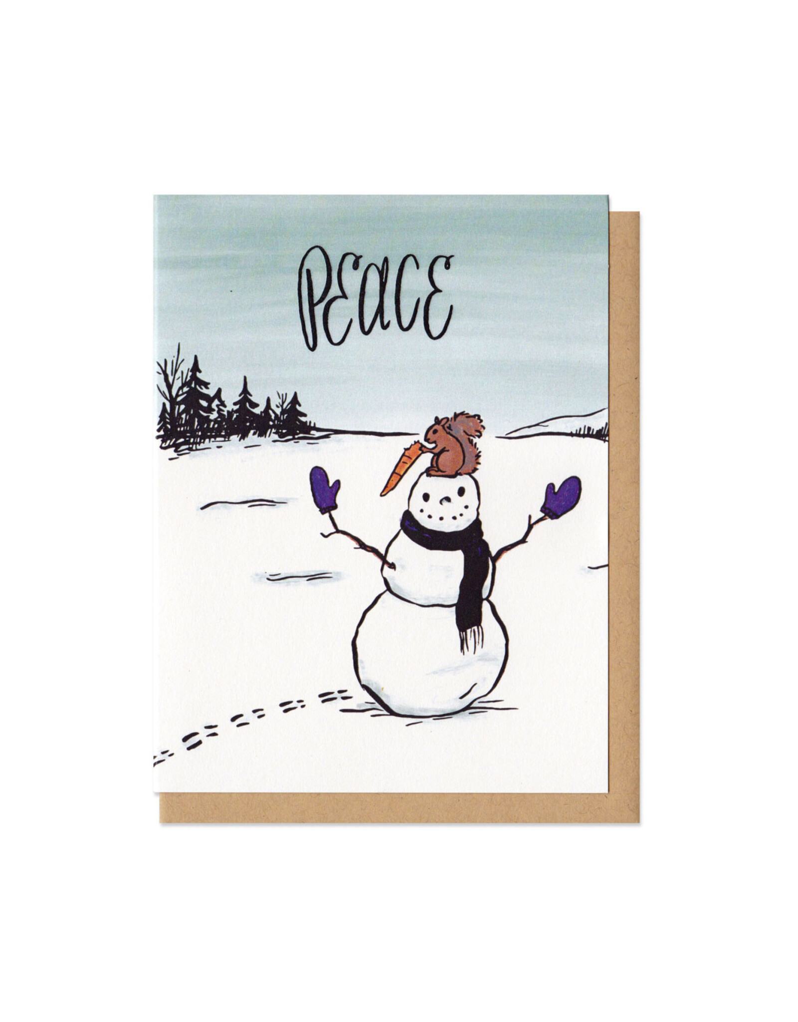Peace Snowman & Squirrel Greeting Card