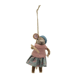 Felt Mouse Artist in Pink Sweater Ornament