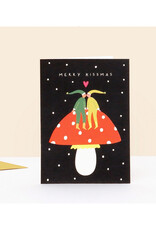 Merry Kissmas Elves on Mushroom Greeting Card
