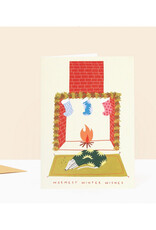 Warmest Winter Wishes Fireplace Dog Greeting Card