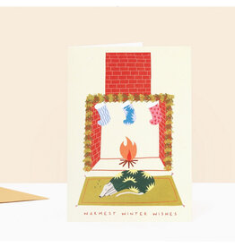 Warmest Winter Wishes Fireplace Dog Greeting Card