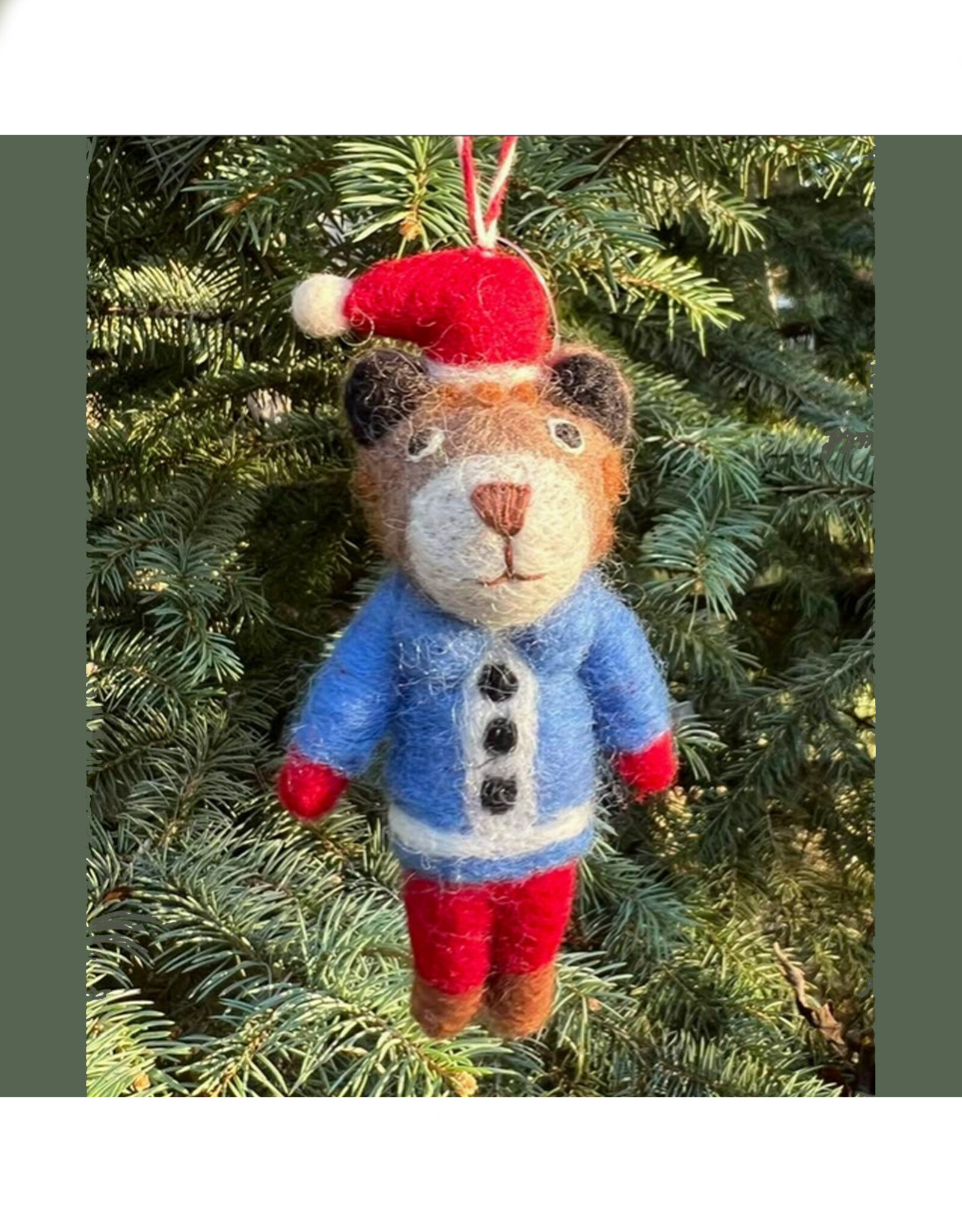 Brown Bear with Red Hat Felt Ornament